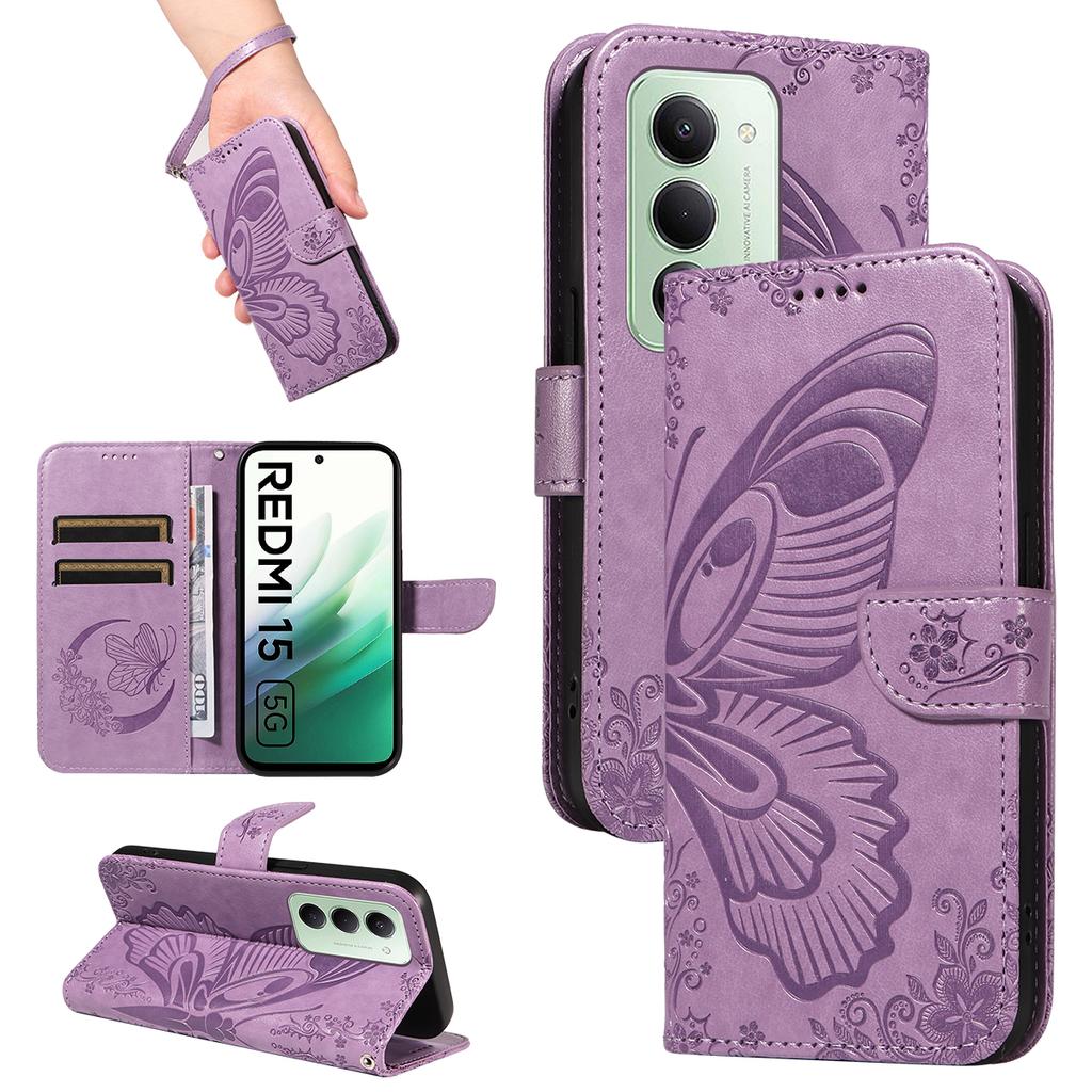 Wallet Bags Flip Cover Case On For Xiaomi Redmi 15 15C 4G 5G Poco C85 Magnetic Luxury Leather Phone Case Printed Butterfly Funda