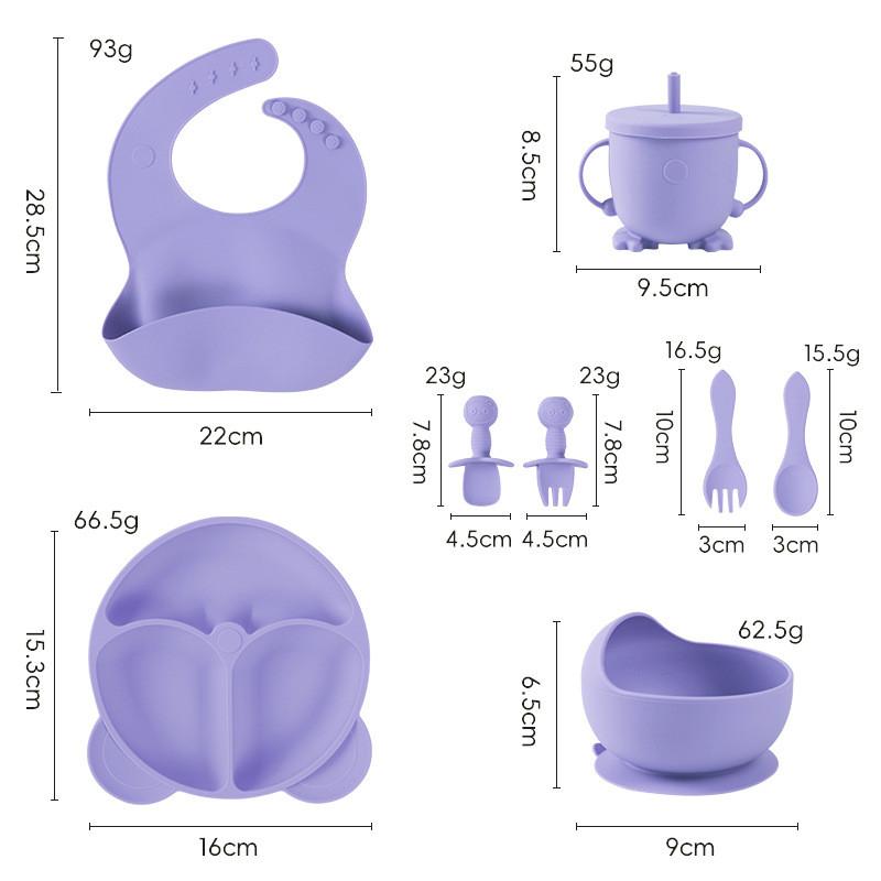 Baby Silicone Feeding Set With Suction Bowl And Learning Utensils For Toddler Nutrition