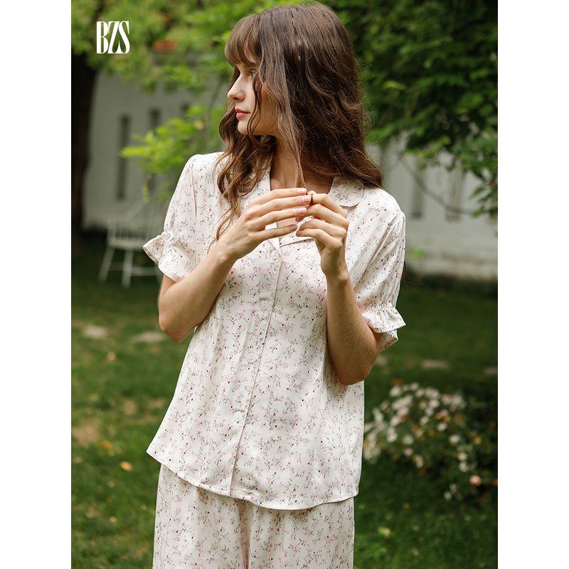 Summer Rayon Willow Leaf Cotton Silk Home Wear Tribute Satin Outer Shorts Pajamas Thin Women's New Arrival Short Sleeve Home Wear