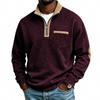 Men S Half Zip Stand Collar Sweatshirt Long Sleeve Loose Casual Top With Color Block Patch Pocket