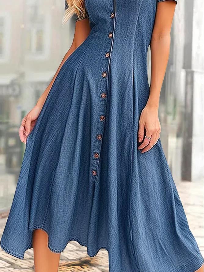2024 European & American Casual V-Neck Short Sleeve Denim Dress