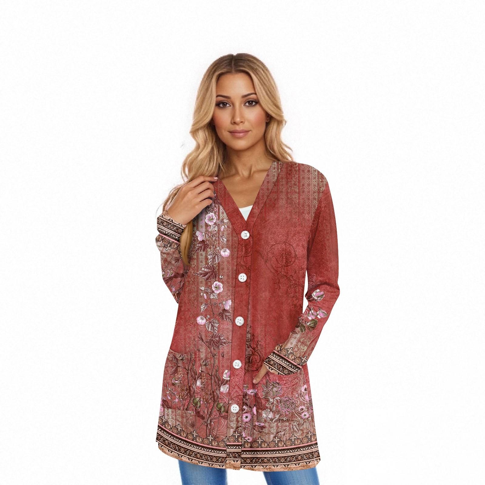 

Женский кардиган с длинным рукавом, повседневная куртка с карманами, топ XL красный