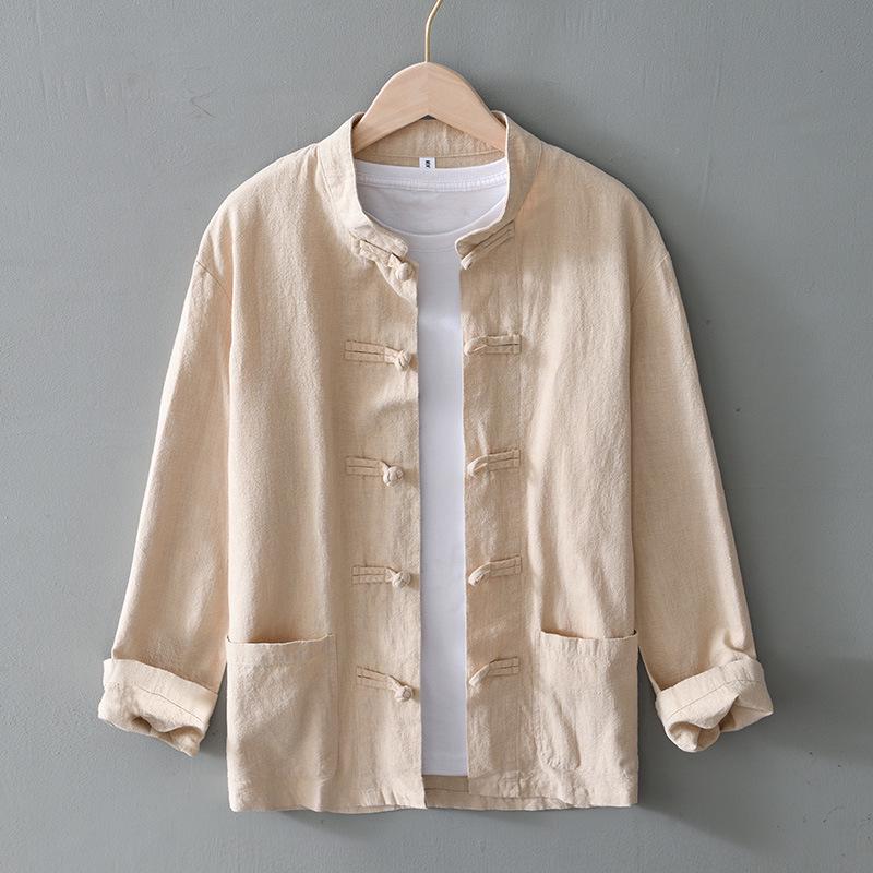 2025 Men's Chinese Style Cotton Linen Long Sleeve Tang Suit Hanfu Shirt, Plus Size Loungewear