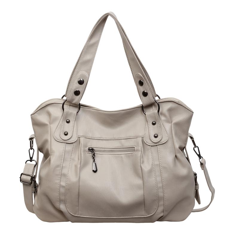 Borsa a Spalla Hobo Morbida in PU Sgualcita con Tracolla Regolabile e Borchie Metalliche Borsa a Mano Casual da Spalla per Donna