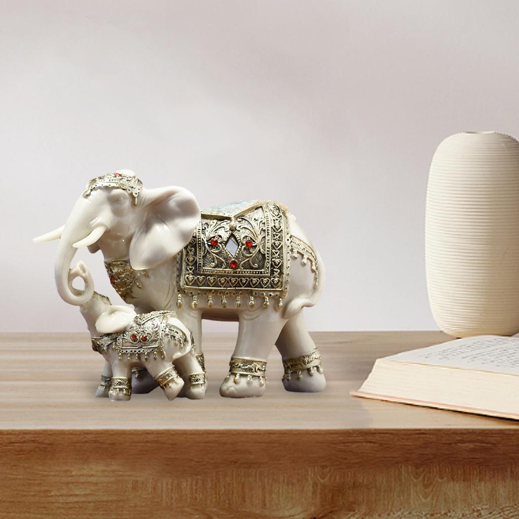 Elephant Family Statues Standing Figurines Multifunctional Tabletop Decoration Fengshui Ornament for Office Desktop Cute