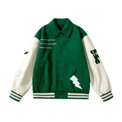 Chaqueta de béisbol decorativa tridimensional con dibujos animados para hombre, abrigo de lana superior a juego con colores a la moda, flocado de calidad
