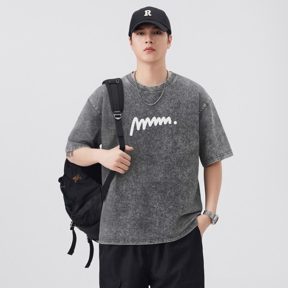 

Men s Retro Washed Snowflake Print Short Sleeve Heavyweight T-shirt - 2026 Summer Collection 2XL