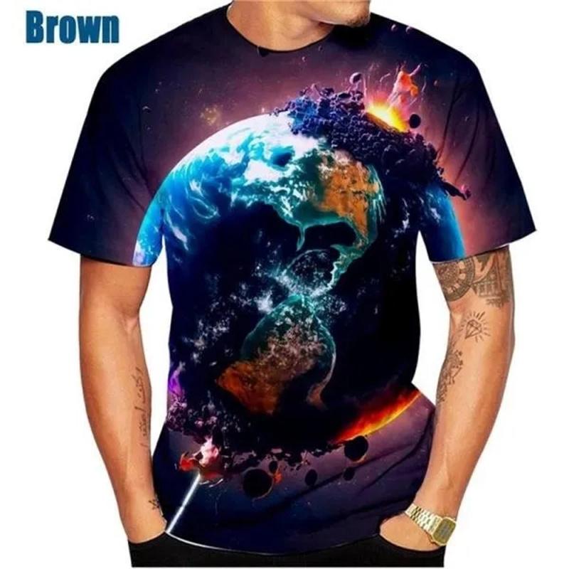 

3D Printed Space Planet Men s T-shirts Galaxy Outer Pattern T-shirts Summer Harajuku Loose Round Neck Short Sleeves Tops XS