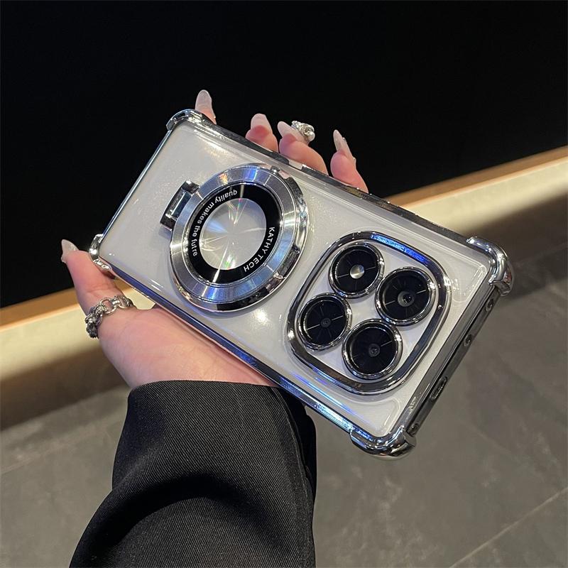For Redmi Note 14 Pro 5G Phone Case Luxury Plating Stand Shockproof Clear Cover For Redmi Note 15 14 13 11S 14C 13C 12C Capa