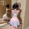 Sex underwear lace mesh suspender transparent sexy neck gathering chest flirting robe