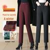 High-Waisted Angora Wool-Blend Straight-Leg Pants - Red, Thickened for Winter 2024