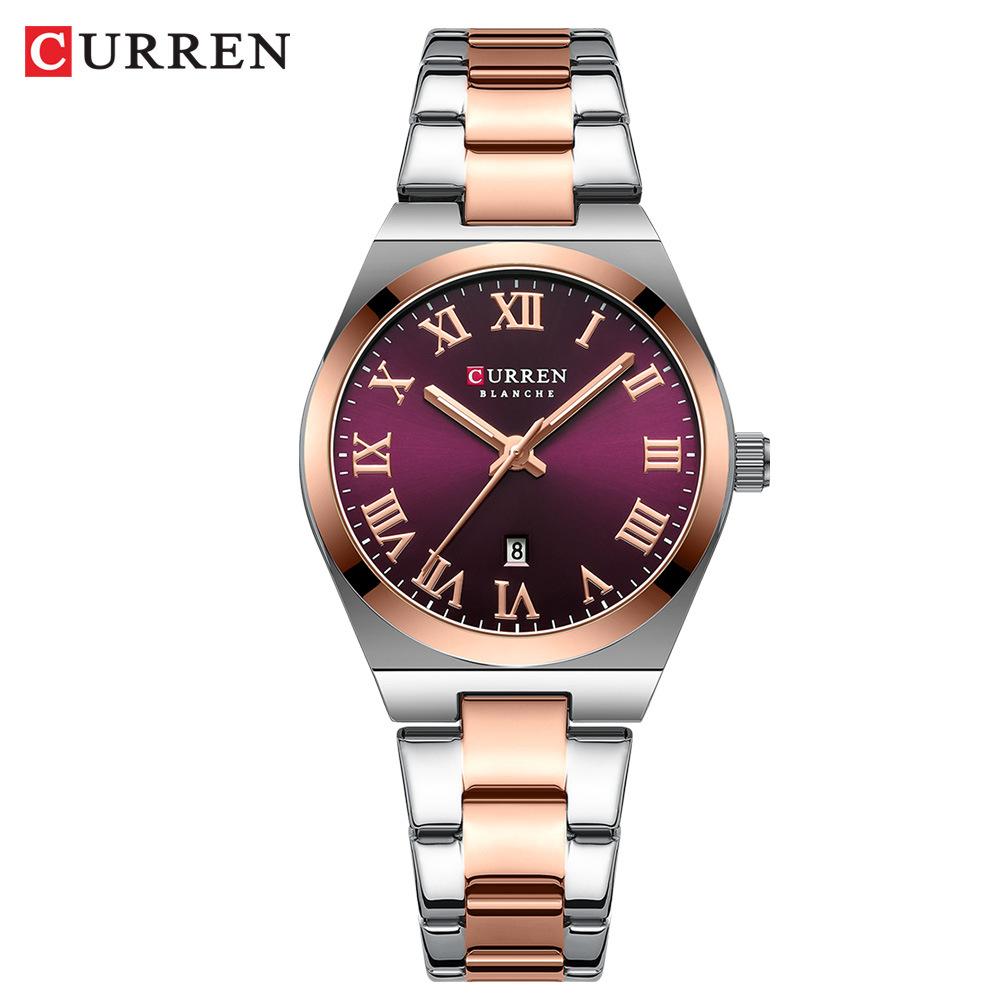 CURREN 9095 Women's Quartz Watch Roman Numerals Calendar Waterproof Female Wristwatch