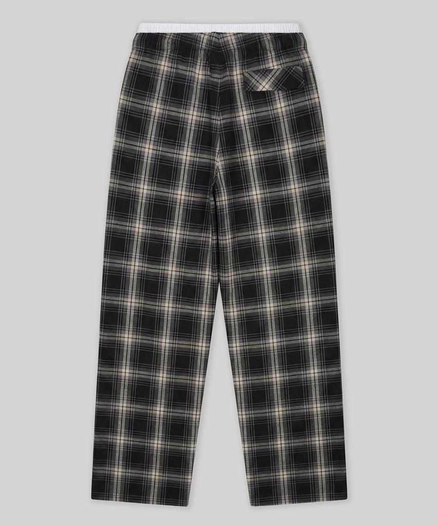 Beodeonteu Check Layered Single-Pleat Wide Pants [Black]