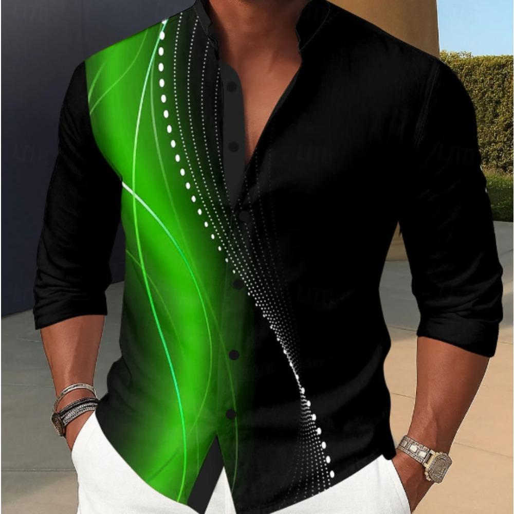 Men's Striped Printed Long Sleeve Shirts Casual Cardigan New Button Holiday Fashion Shirts