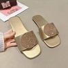 Fashion Summer New Women's Round Head Flat Soled Non-slip Slippers Woman Fashion Flowers Khaki Flats Sandals Female Zapatos De Mujer
