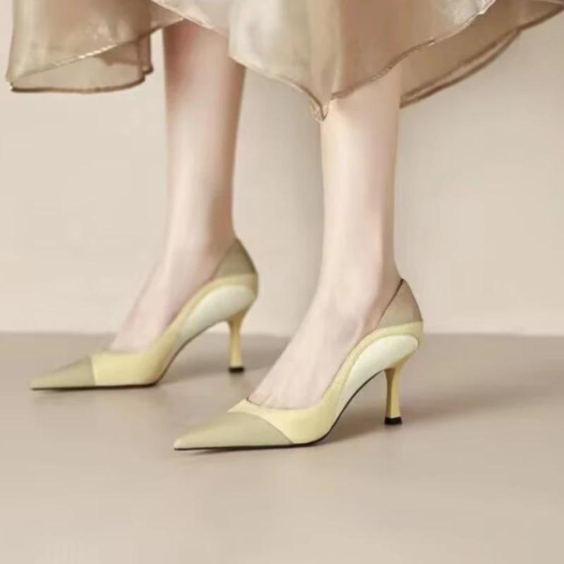 Modă 2024 Primăvară Vară Culori Mixte Vârf Ascuțit Tocuri Înalte Pantofi Simpli Nou Temperament Stiletto Pantofi din Piele Pantofi Eleganți pentru Femei