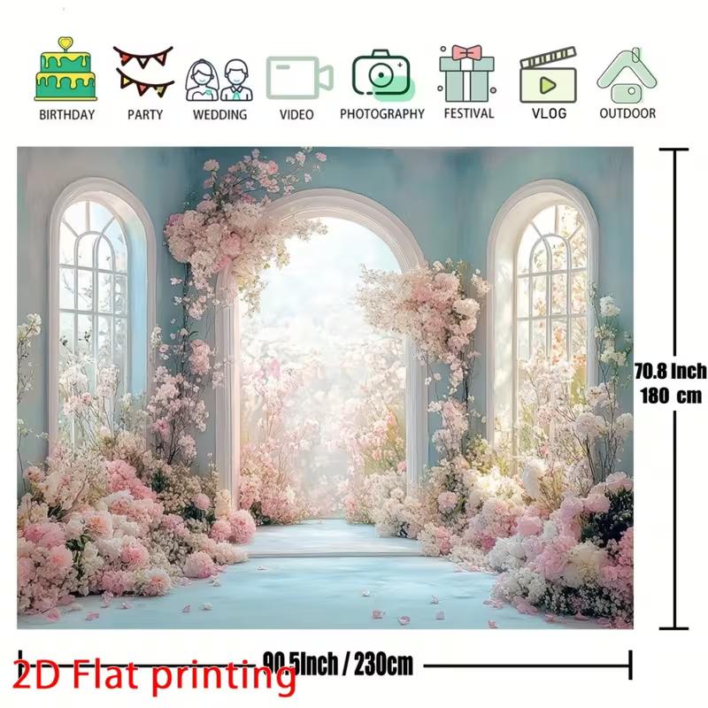 Eleganter blauer Bogen Rosa Blume Hintergrund Romantischer Blumiger Flur Hochzeitsfeier Hintergrund