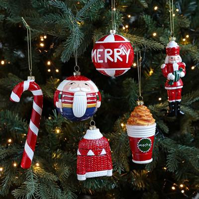 Plastic Christmas Tree Pendant Red&white Santa Claus Figurine Christmas Decorations Manual Painted Xmas Tree Hanging Bauble