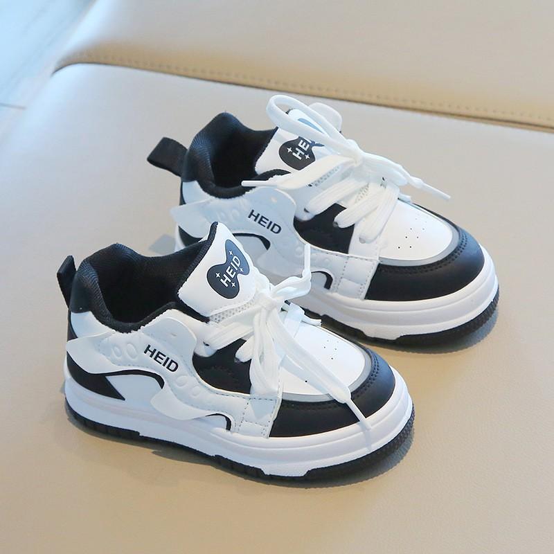 Kids Casual Sneakers Boys Girls Fall Lightweight Soft Sole Mid-Cut PU Shoes With Breathable Mesh Lining