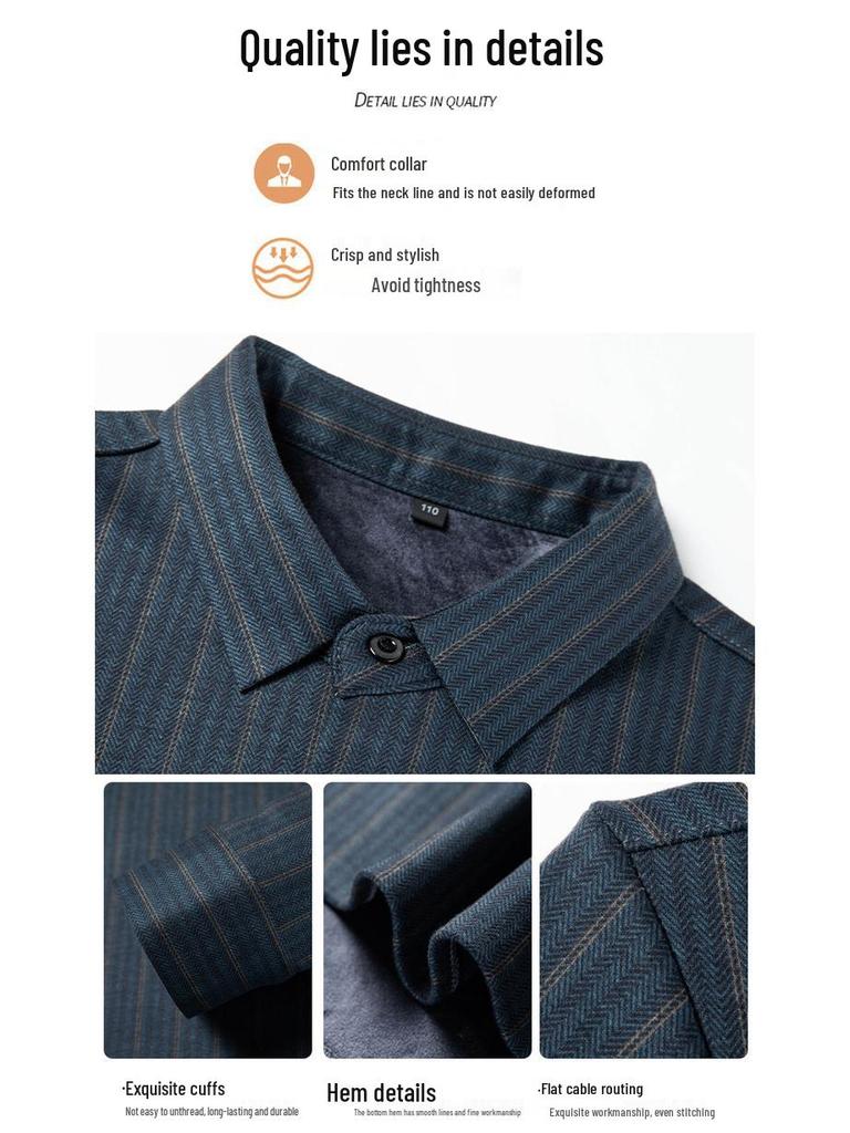 Herren Luxus Gestreift Kaschmir Seide Langarm Business Casual Hemd