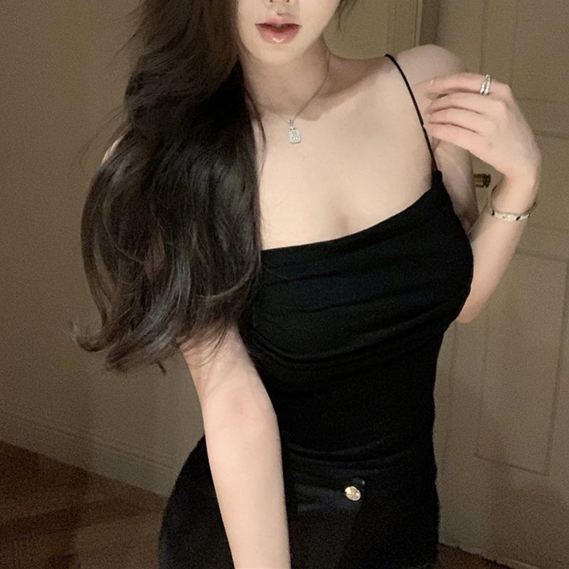 Top de Tirantes tipo Camisola Fruncido para Mujer, Puro y Sexy, con Almohadilla en el Pecho y Impresionante Diseño en la Espalda