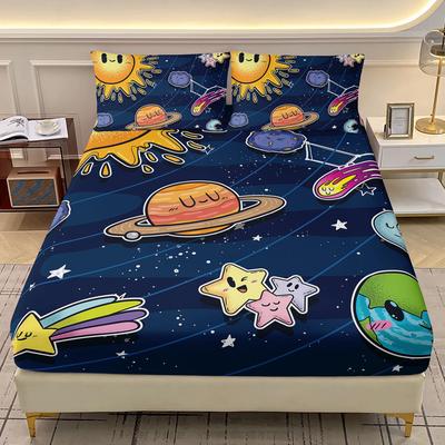 Cartoon Universe Pattern Bed Hat Three-Piece Digital Printing Bedding Bed Hat Three-Piece Set Children Adult