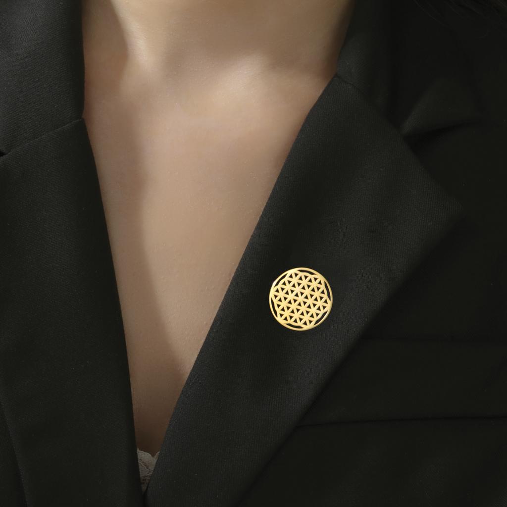 Flower of Life Brooch Pins for Women Men Stainless Steel Geometric Suit Collar Badges Jewelry Wholesale Mother's Day Amulet Gift