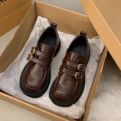 Gothic Round Head Lolita Shoes Women's Double Buckle Mary Zhen Shoes British Thick Oxford Retro Loaf Shoes