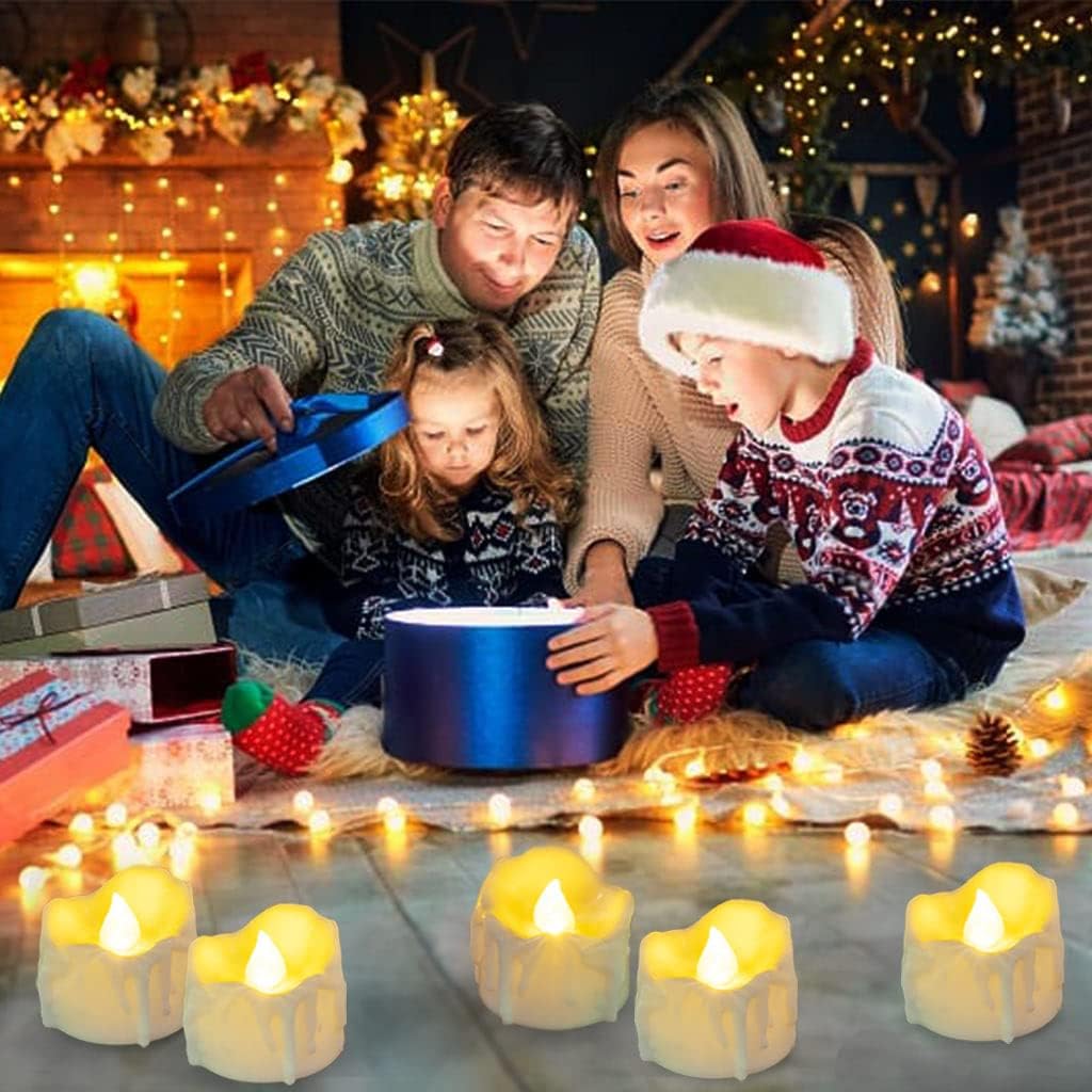 12/24Pcs Flameless LED Electronic Candle Dropping Wax Tea Light Realistic Flames Led Lamp Christmas Halloween Wedding Home Decor