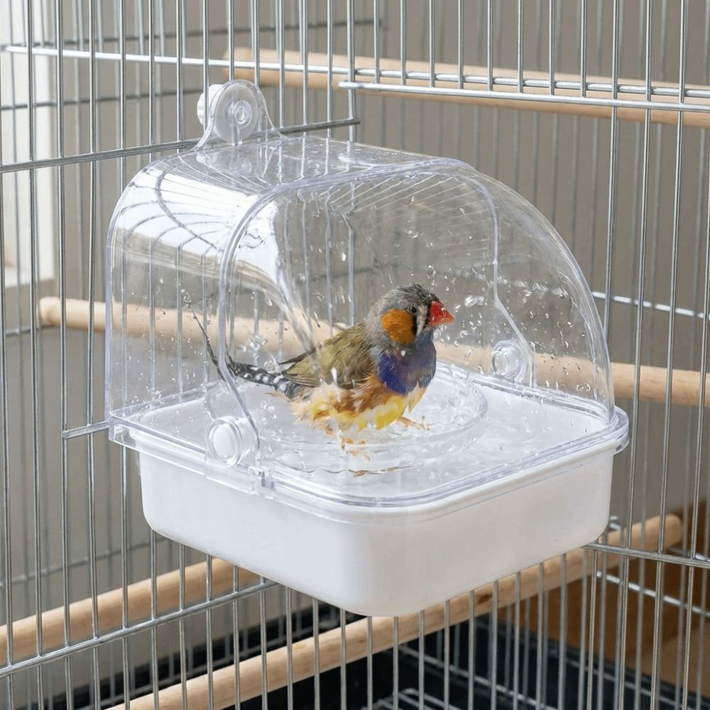 Abnehmbarer Vogeltränkenkäfig Spritzwassergeschützte Papageien-Duschbox Papageien-Badebecken Kleine mittlere Vögel