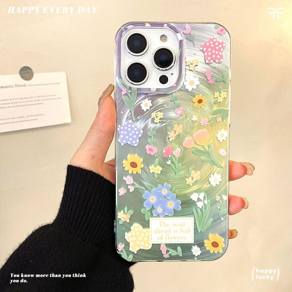 Full Screen Flowers  Suitable for Iphone16 Phone Case 15promax Laser 14 Shockproof 13 Premium 12 Soft Bezel