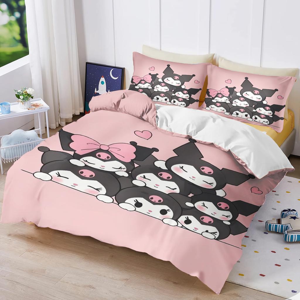 Sanrio Kuromi Comforte Bedroom Printed Cartoon Quilt Cover Bedding Set With Pillowcase Suitable For Children And Adults