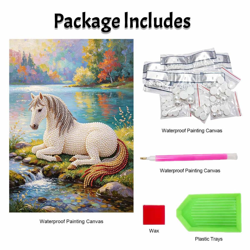 Majestic Horse Pearl Kit 5D DIY Round Rhinestone Art for Adults Relaxing Handmade Wall Decor Holiday Gift Frameless