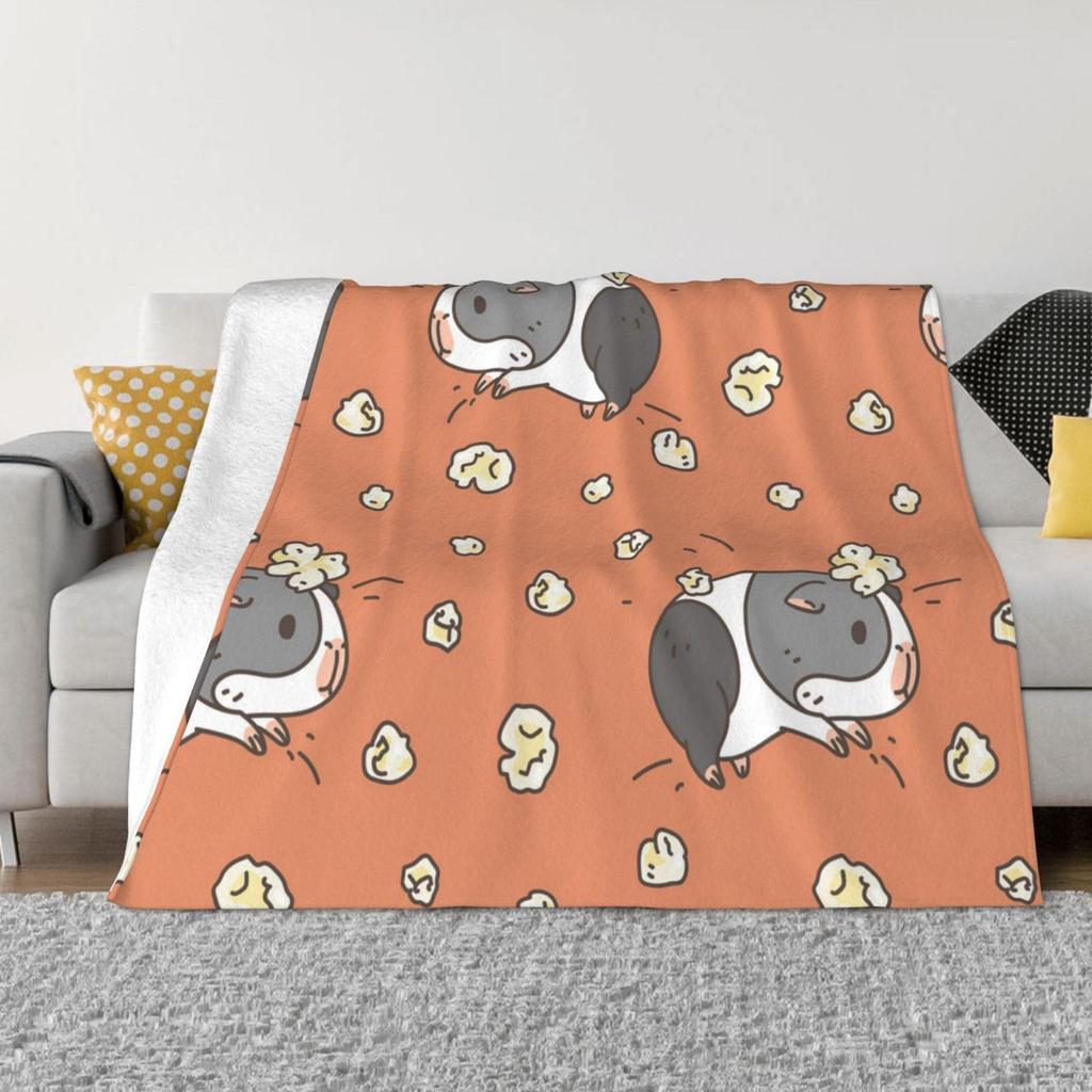 Guinea Pig Flannel Blanket Lovely Cartoon Animal Red Strawberry Blankets for Couch Bed Sofa Pet Hamster Floral Throw Blanket