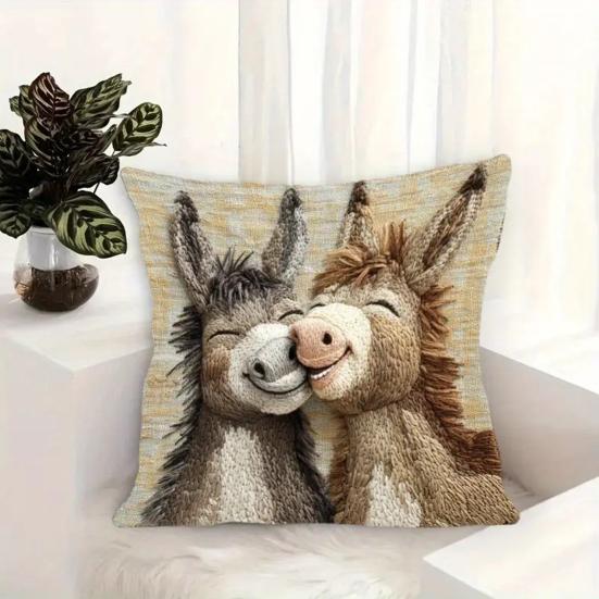 Yousheng Cartoon Donkey Pillow Cover Zippered Cute Animal Pillowcase Decorative Throw Pillow Cover for Car Sofa Couch Bedroom