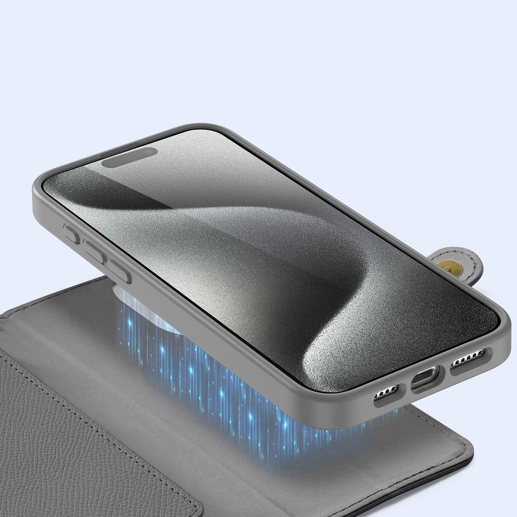 Etui skórzane Dux Ducis Lawa na iPhone 15 Pro Max - szare