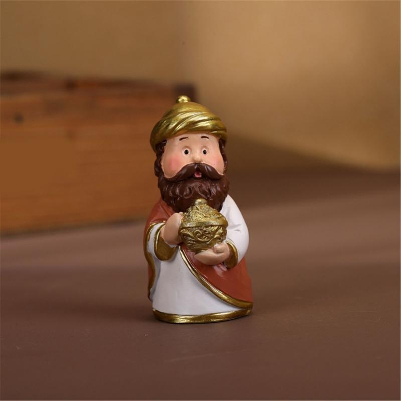 Christmas Cartoon Nativity Scene Miniature Figurines Set Resin Manger Scene Statues Ornaments for Home Decoration Collectible Gift