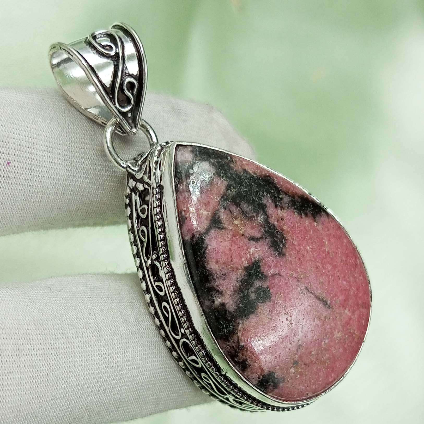 

Родонит 925 пробы посеребренный антикварный винтажный кулон в виде груши примерно 2 дюйма AVPP48
