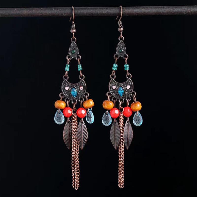 

Ретро-личность, лист, кисточка, заушник, этнический стиль, лицо, тонкие серьги-цепочки, богемные универсальные серьги