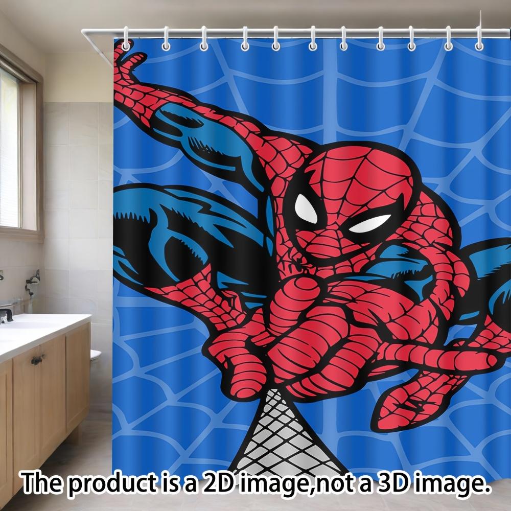 Spider-Man On Technical Blueprint Waterproof Shower Curtain For Superhero Bathroom Decor