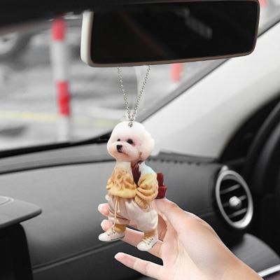 New Acrylic Puppy Car Pendant Cute Anthropomorphic Teddy Dog Acrylic Flat Decoration Backpack Keychain Christmas Tree Pendant