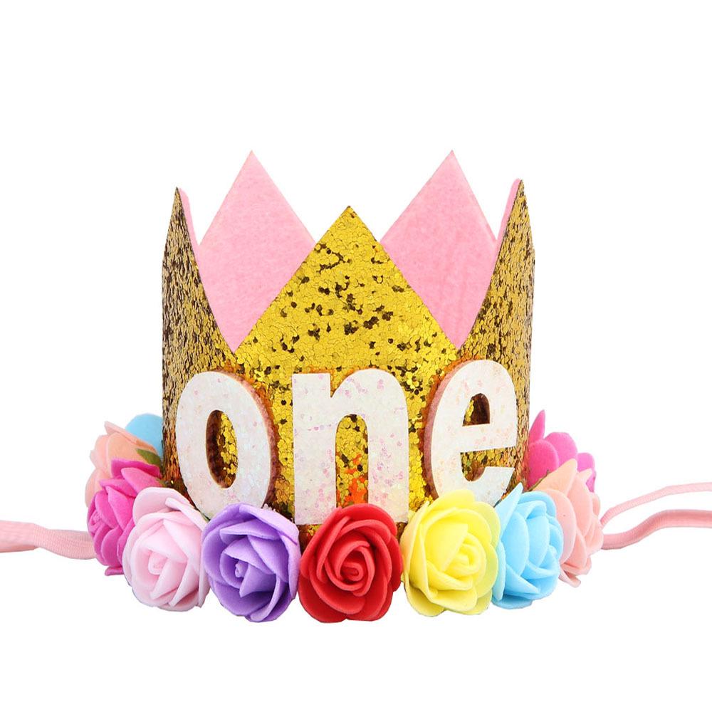 Cross-Border 1st Birthday Crown Headband: Princess Gold & Pink Party Accessory for Girls