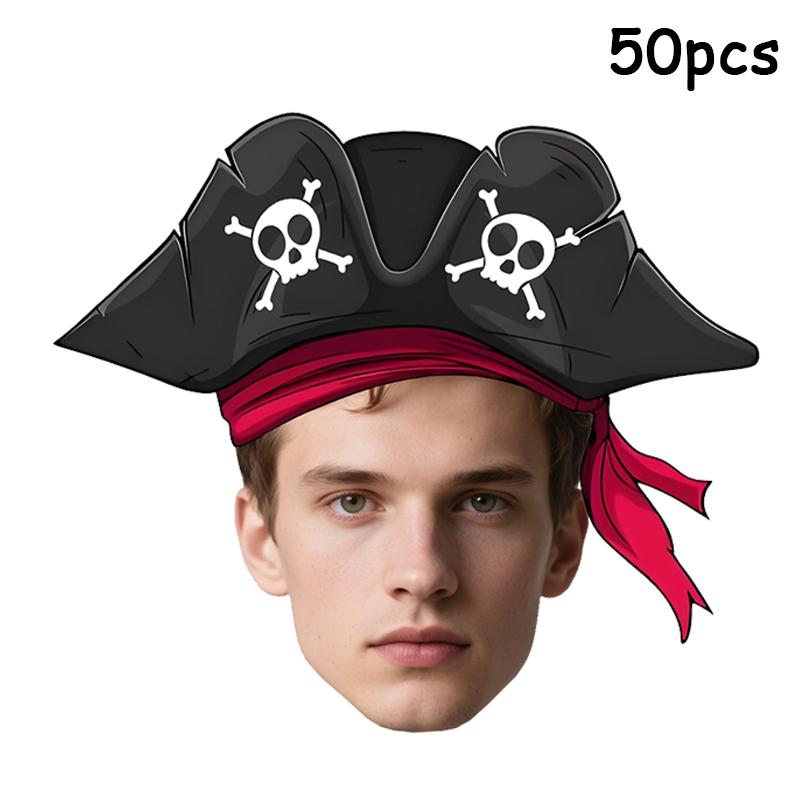 

50pcs Customized Halloween Sticker 5cm Personalized Pirate Hat With Custom Face Label Funny Paper Stickers Hallow Party Supply 5CM