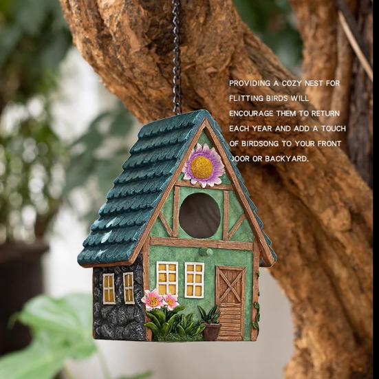Buiten Ophangbaar Vogelhuis Decoratief Kolibrie Huis Ornamenten Waterdicht Hars Mini Vogelhuisje voor Patio Tuin Veranda Tuin