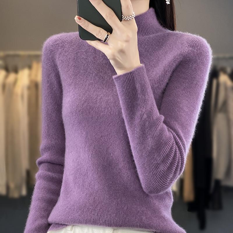 INDFS Women's Fashion Casual Fall Winter Solid Color Print Long Sleeve Half Turtleneck Sweaters