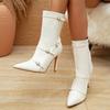 Eilyken podzim zima bílá špičatá špička dámské kotníkové boty přezka na opasek elegantní tenký vysoký podpatek Chelsea boční zip krátké boty