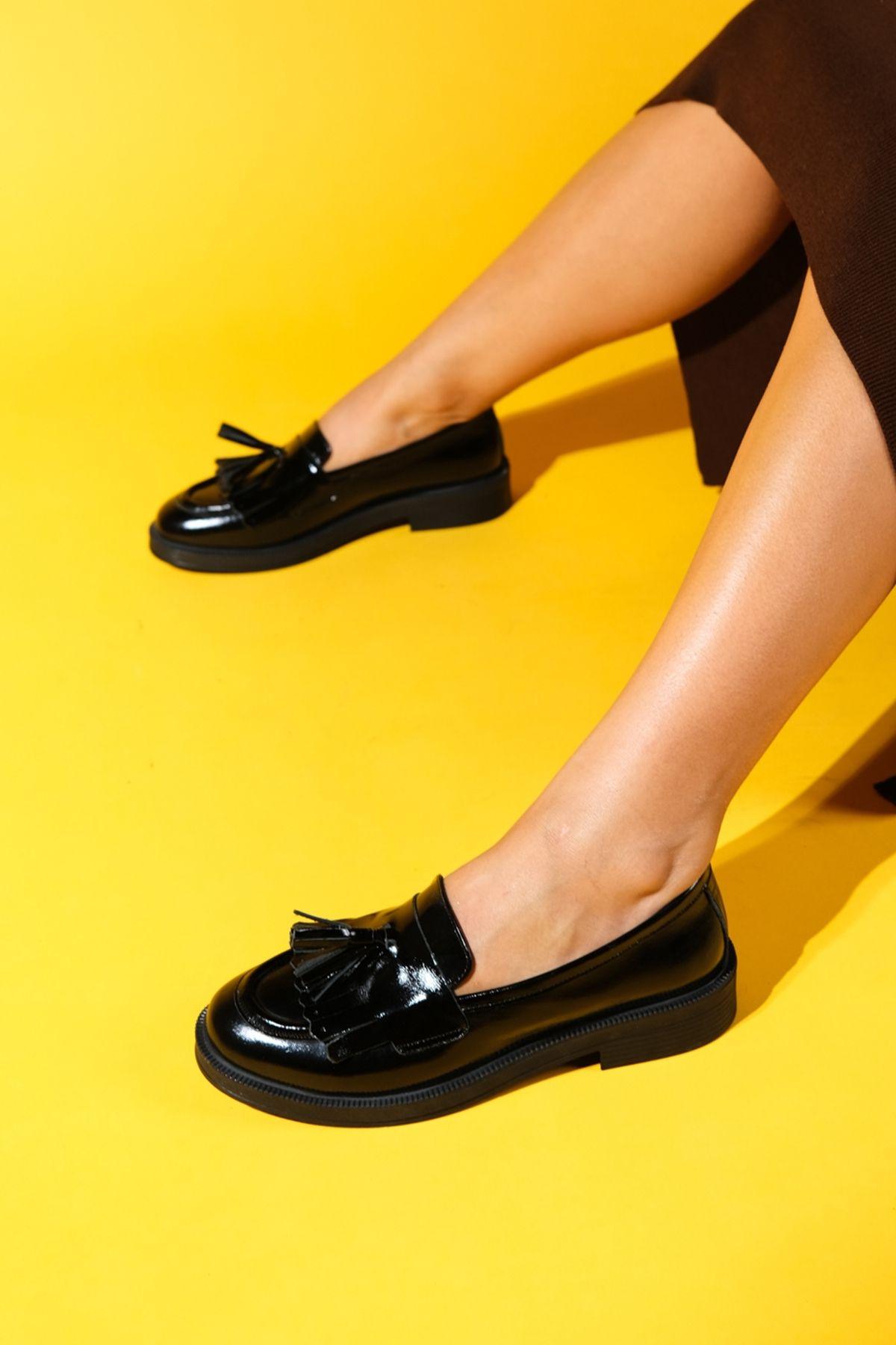 

Women s Fashion Genuine Leather Flat Heeled Loafer Milina Black Patent Leather Tassel Loafer Shoes 36