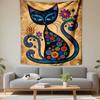 Stylized Black Cat Colorful Flowers Wall Tapestry Vintage Mid Century Art Decor for Living Room Bedroom Gift
