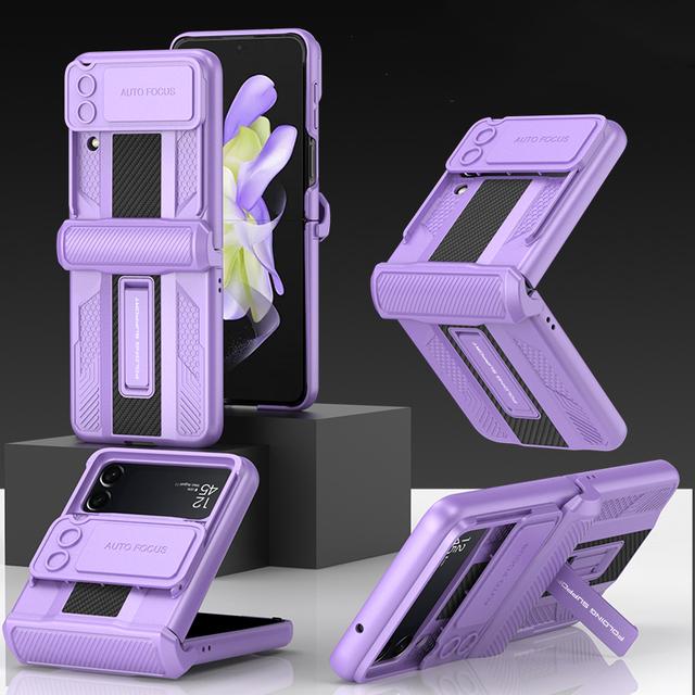 Magnetic Hinge Slide Lens Cover For Samsung Galaxy Z Flip 4 5g Case With Bracket Hard Shockproof Armor Case For Samsung Z Flip4
