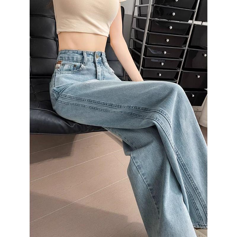Women's Light-Wash Wide-Leg Jeans, Autumn 2025 New Style, High-Waisted Loose Fit, Casual Straight-Leg Floor-Length Pants